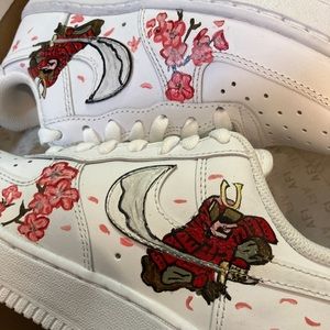 Woman’s 6.5 sneaker shoe custom painted samurai design